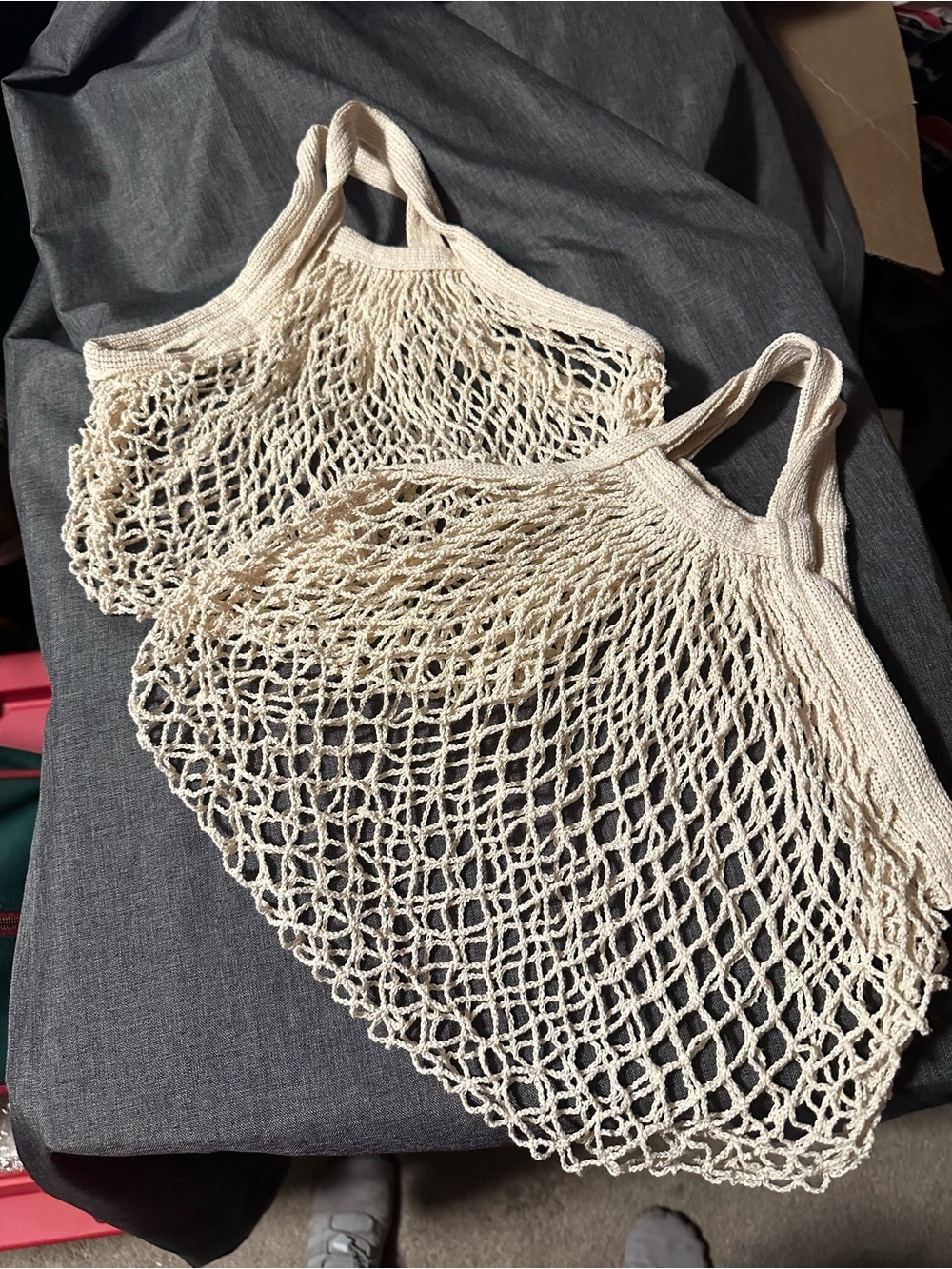 2 Cotton Mesh Market Tote Bags- Cream